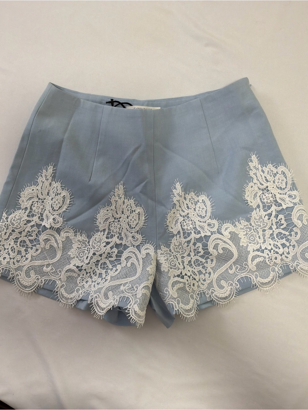 Commense Powder Blue High-Waist Lace-Trim Shorts